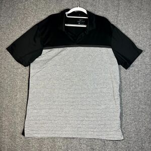 Nike Polo Shirt Mens Large Black White Striped Performance Standard Dri Fit